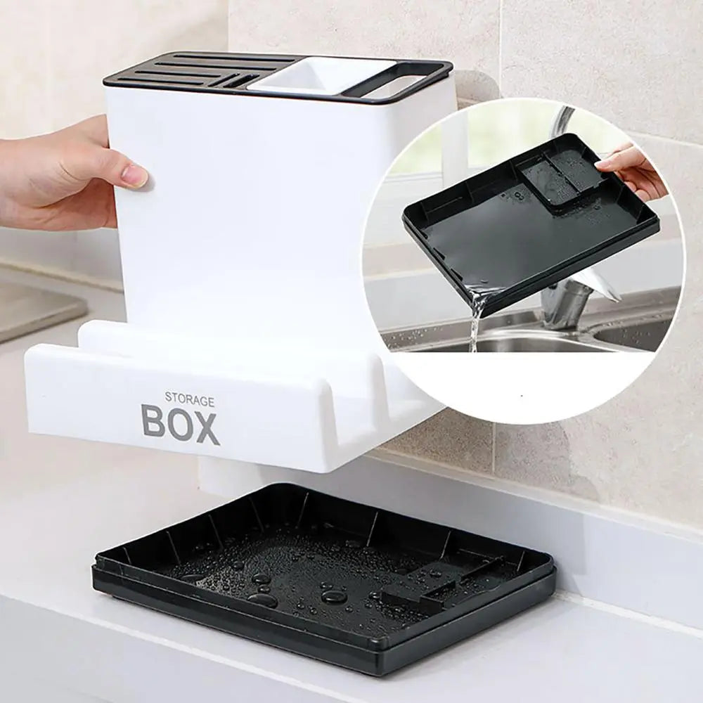 Kitchen drawer organizer – Durable plastic – Sleek black – Space-saving storage for utensils and knives – 9.5 x 3.4 x 9.1 in 1