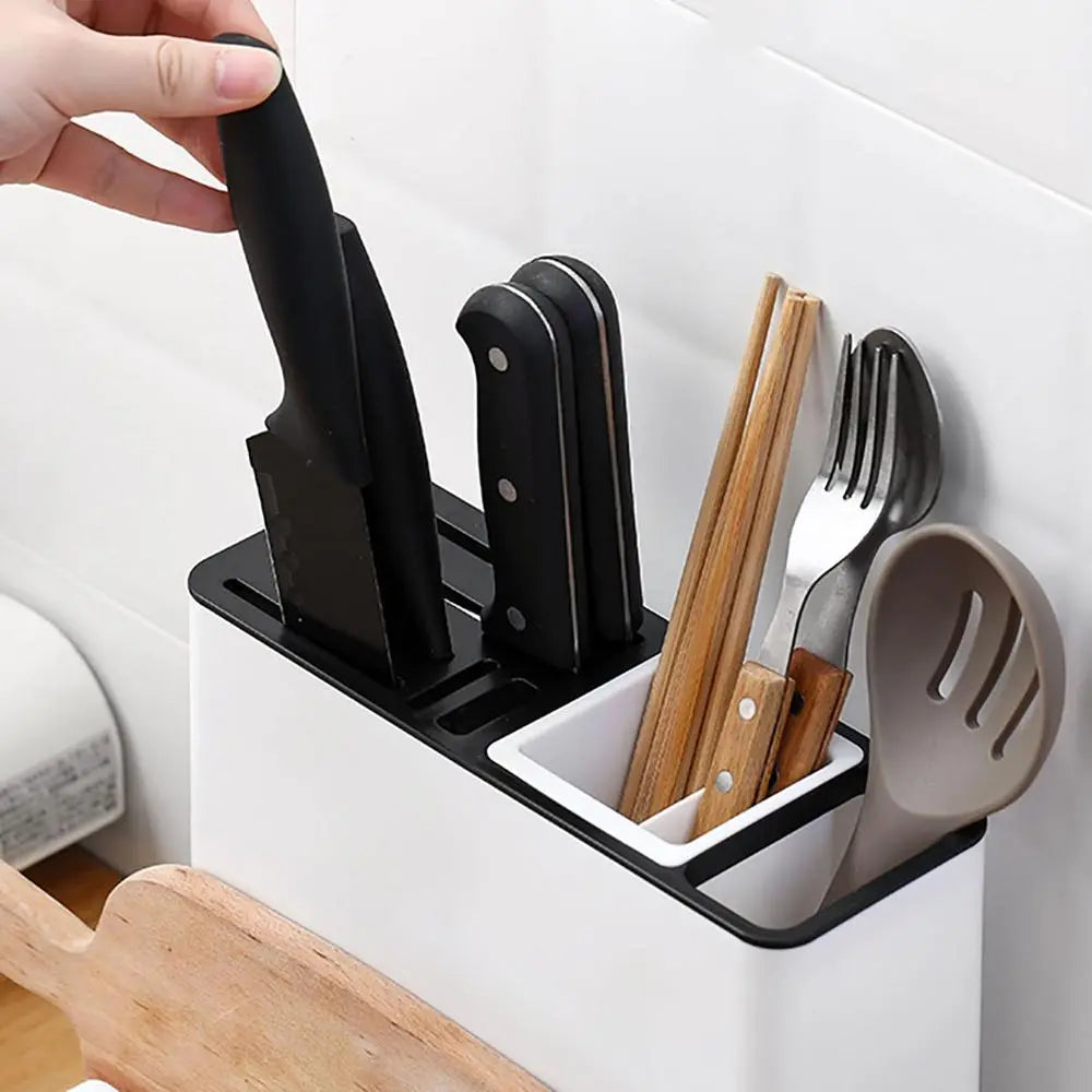 Kitchen drawer organizer – Durable plastic – Sleek black – Space-saving storage for utensils and knives – 9.5 x 3.4 x 9.1 in 2