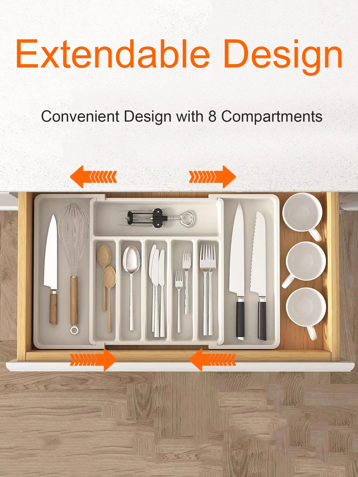 Kitchen drawer organizer – Expandable plastic – Adjustable dividers – Ideal for utensils and home organization 1