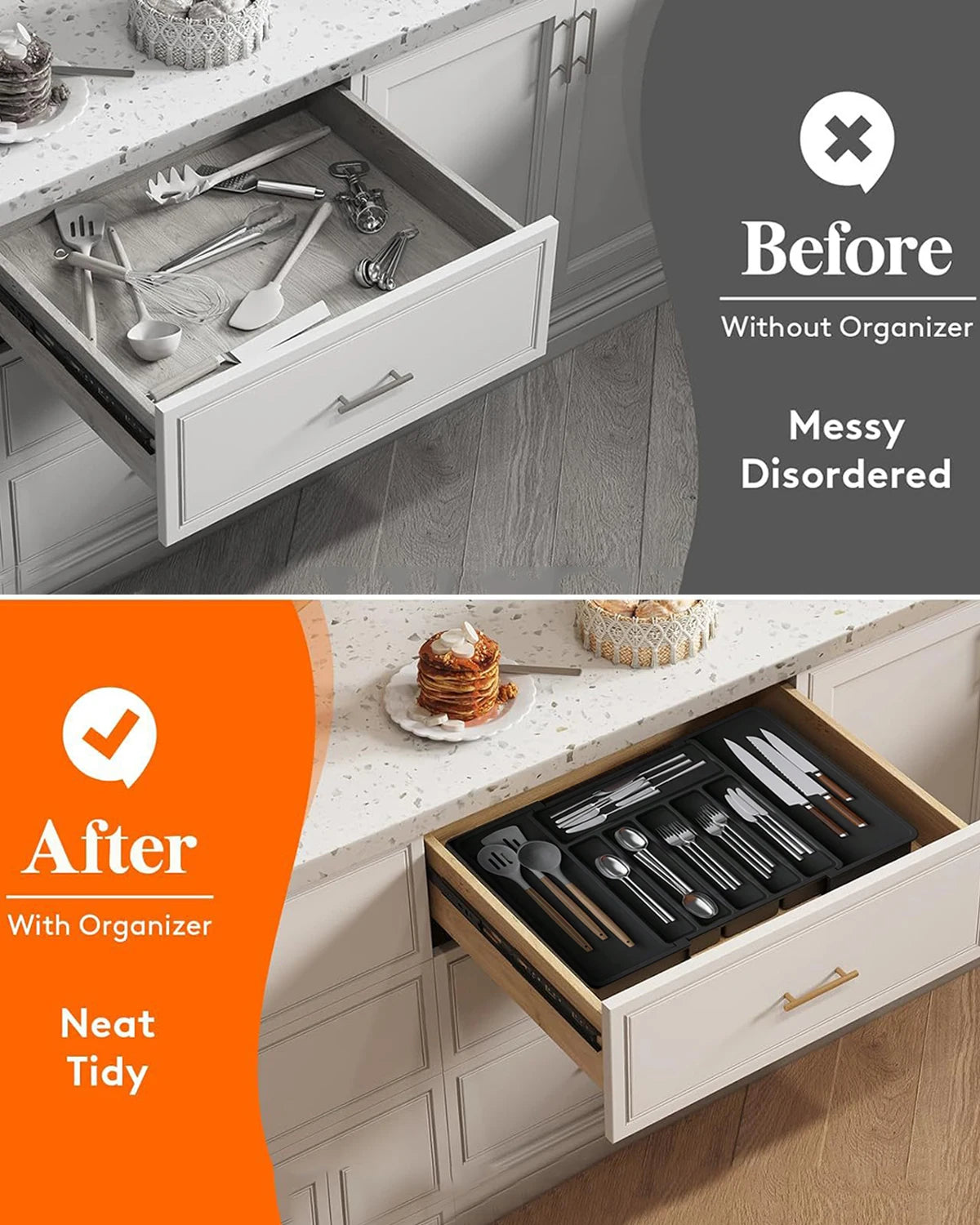 Kitchen drawer organizer – Expandable plastic – Adjustable dividers – Ideal for utensils and home organization 3