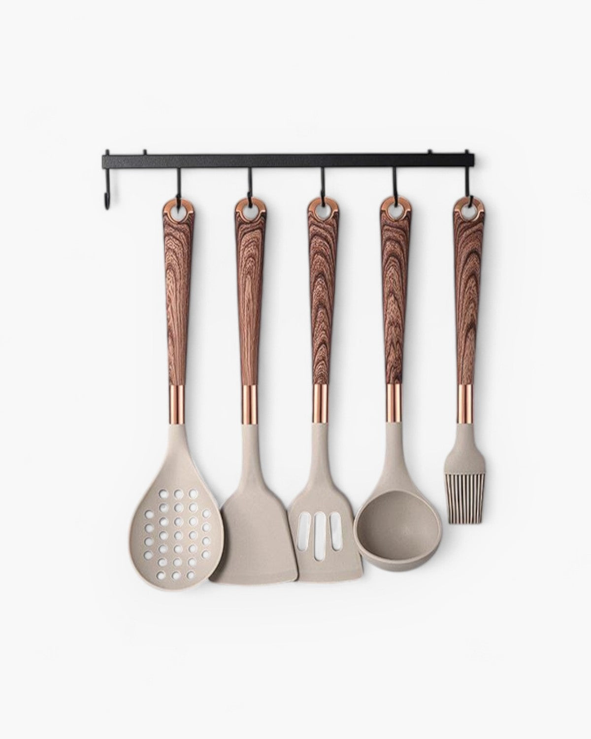 Kitchen utensil set – 11-piece silicone cooking utensils – Imitation wood grain handles – Heat-resistant and non-stick 1