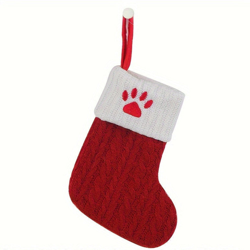 Knit monogram personalized Christmas stocking in festive red with white lettering. Classic knit texture adds warmth, perfect for holiday decor. Ideal for hanging by the 16