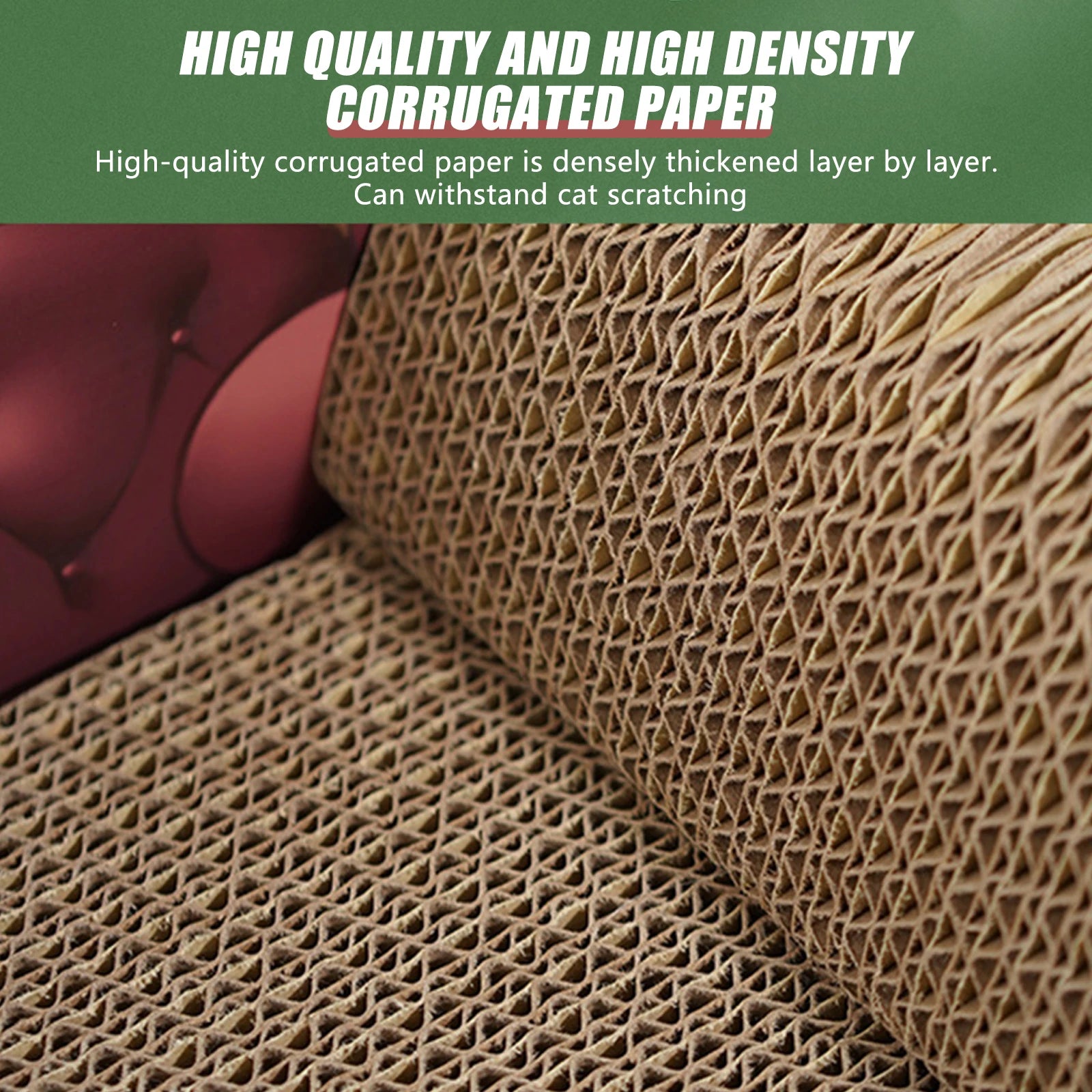 Large cardboard cat scratcher sofa bed in a stylish design, featuring a multi-functional lounge space. Made from durable cardboard, it offers a natural brown color 2