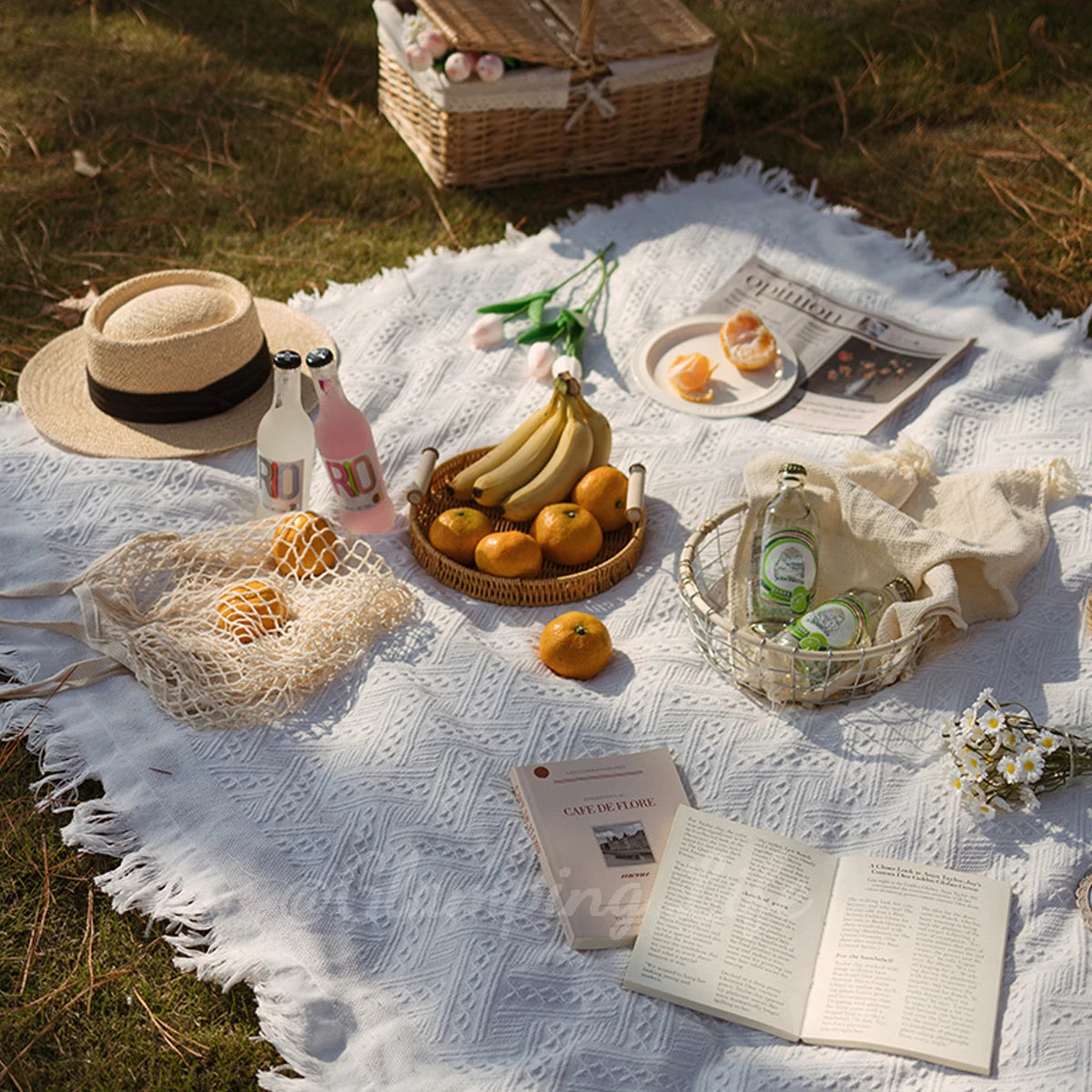 Large Waterproof Picnic Blanket - Moisture-Proof Outdoor Mat for Picnics, Camping, and Beach - French White, 59 x 79 Inches 0