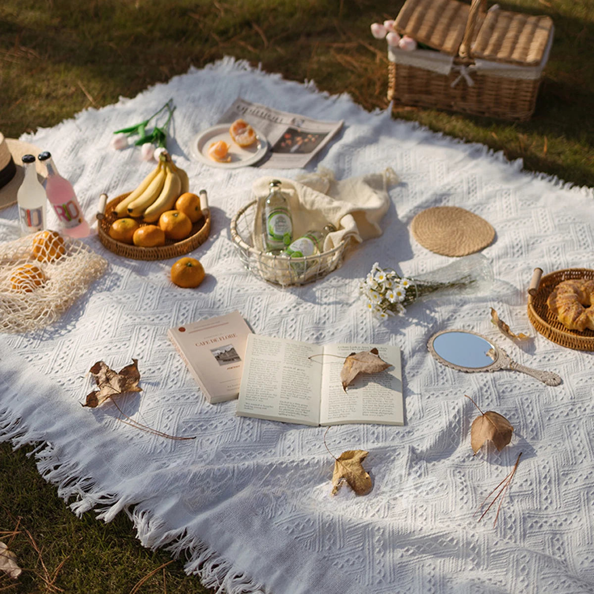 Large Waterproof Picnic Blanket - Moisture-Proof Outdoor Mat for Picnics, Camping, and Beach - French White, 59 x 79 Inches 2