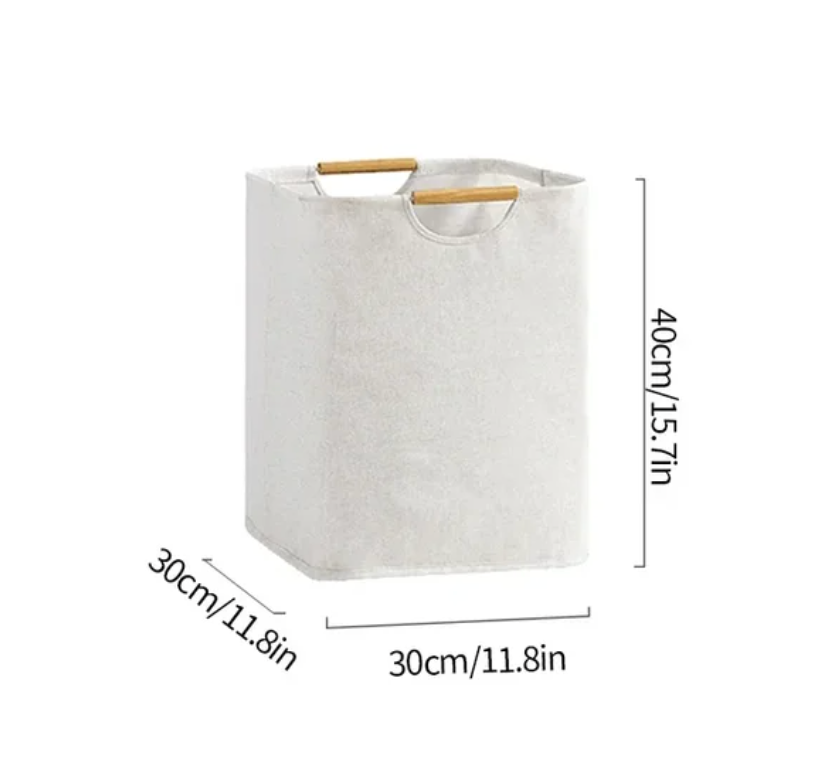 Laundry basket – Eco-friendly cotton and linen – Foldable design with bamboo handle – Stylish home organizer 0