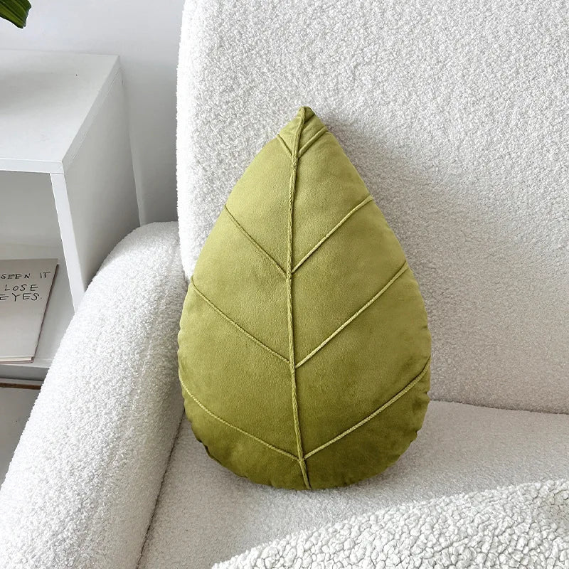 Leaf-shaped pillow – Plush material – Green design – Cozy living room accent – 15 x 9.8 in 1