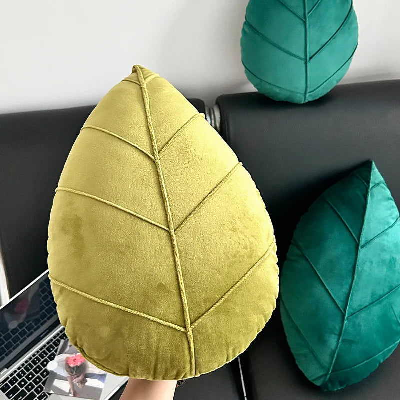 Leaf-shaped pillow – Plush material – Green design – Cozy living room accent – 15 x 9.8 in 2