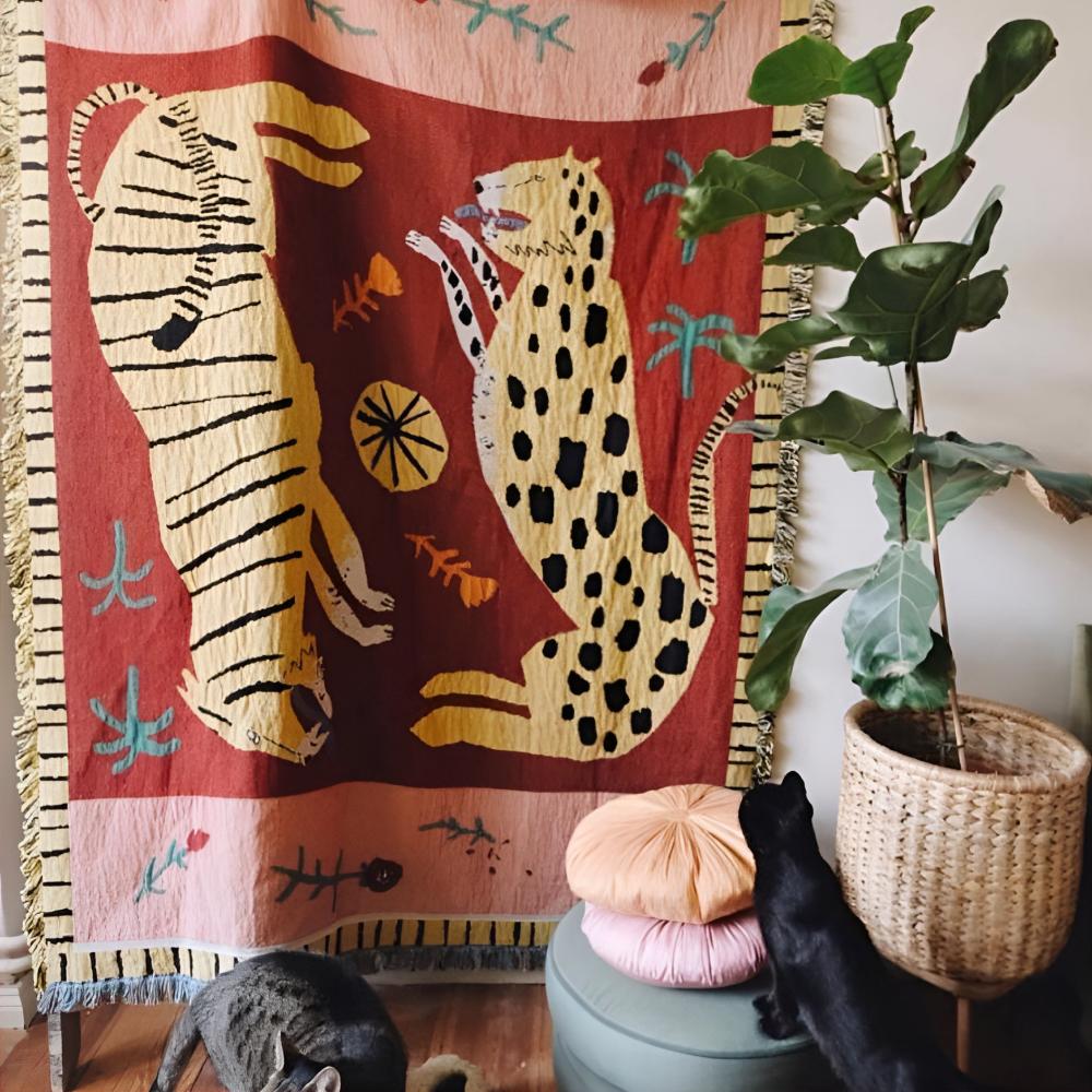 Leopard Woven Microfiber Throw Blanket, Soft Tassel Design, 51 x 63, Versatile Sofa Throw, Machine Washable 0