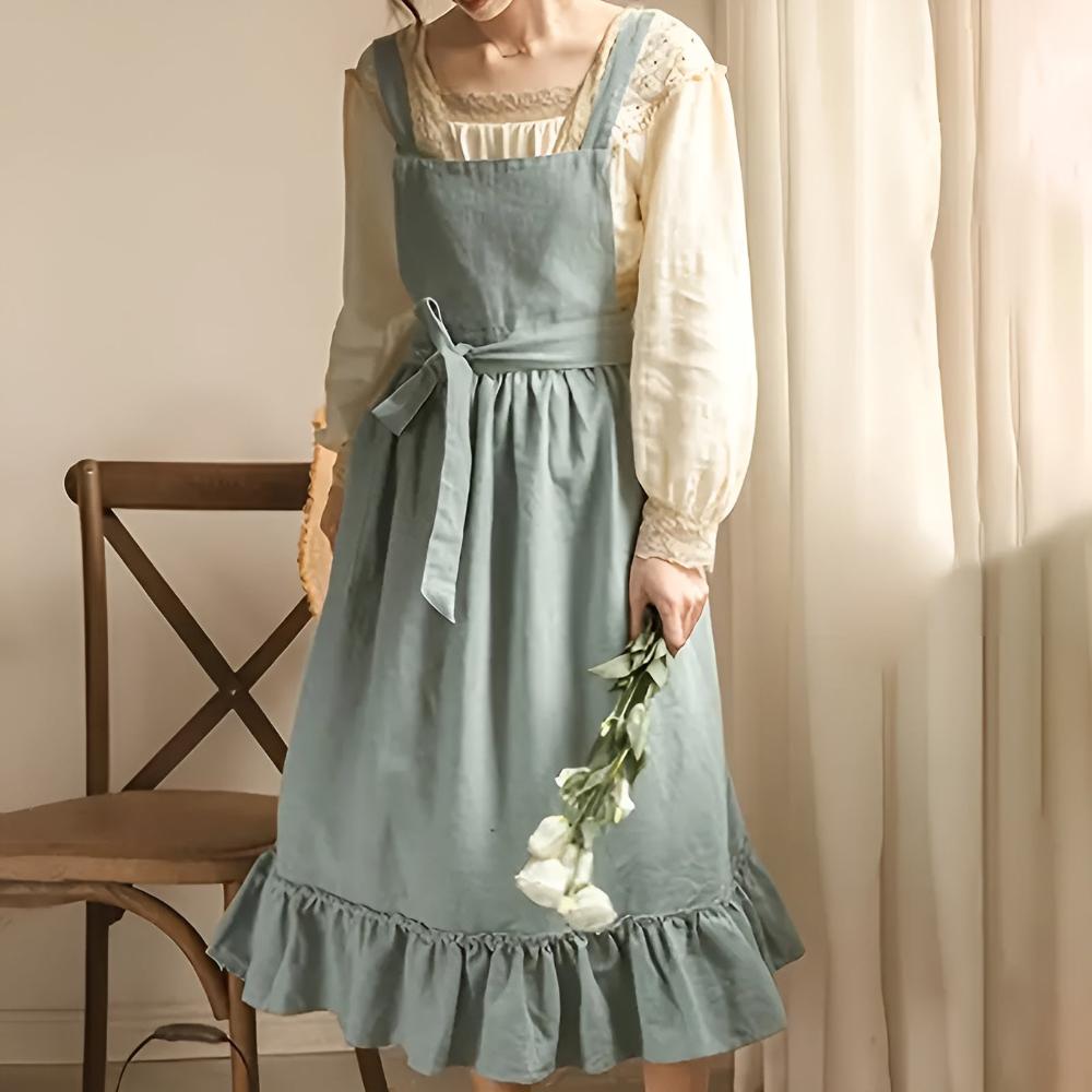 Linen Apron – Rustic Ruffle Design – Soft Cotton Blend – Kitchen or Crafting Use 1