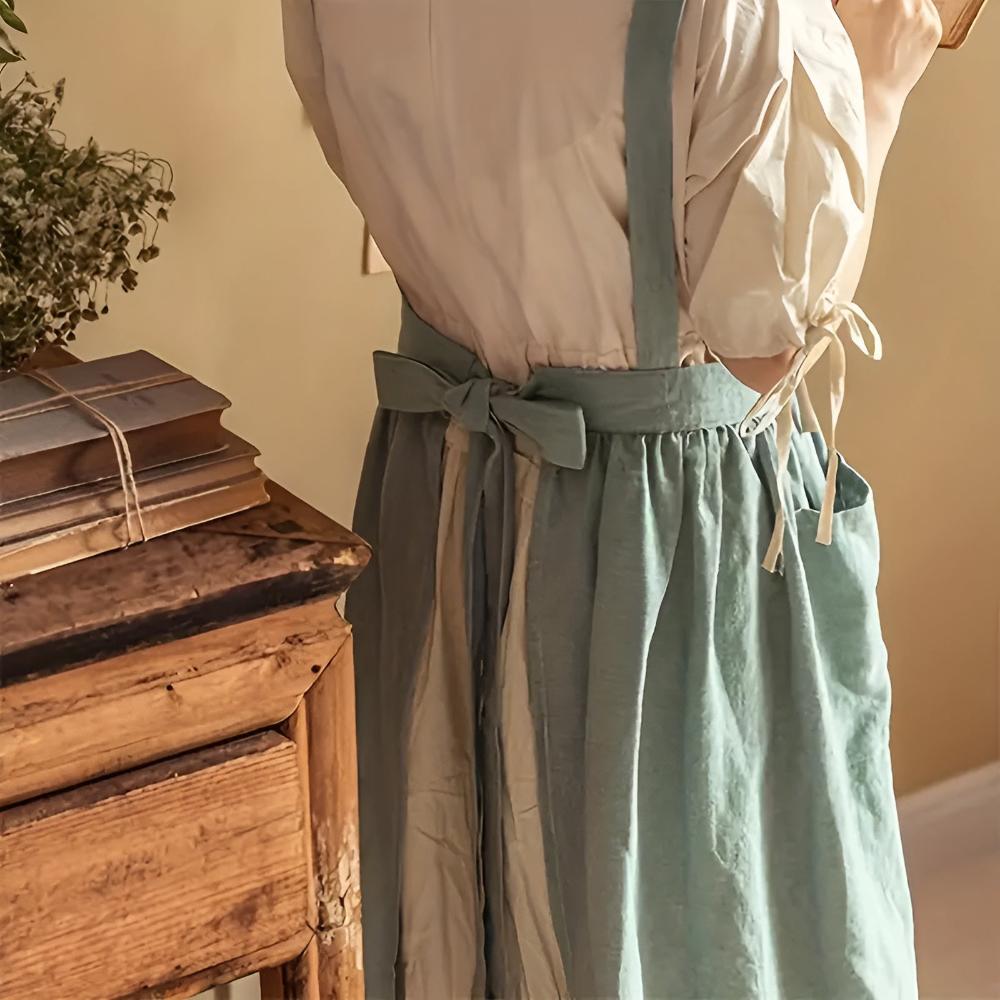 Linen Apron – Rustic Ruffle Design – Soft Cotton Blend – Kitchen or Crafting Use 3