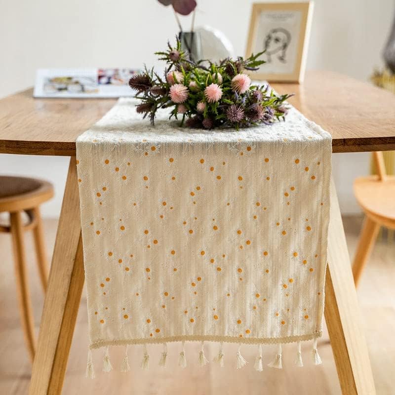 Linen tablecloth – Daisy embroidered design – Soft white fabric – Perfect for dining occasions 2