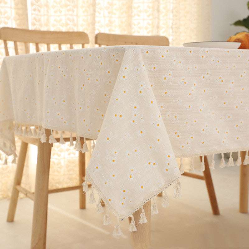 Linen tablecloth – Daisy embroidered design – Soft white fabric – Perfect for dining occasions 5