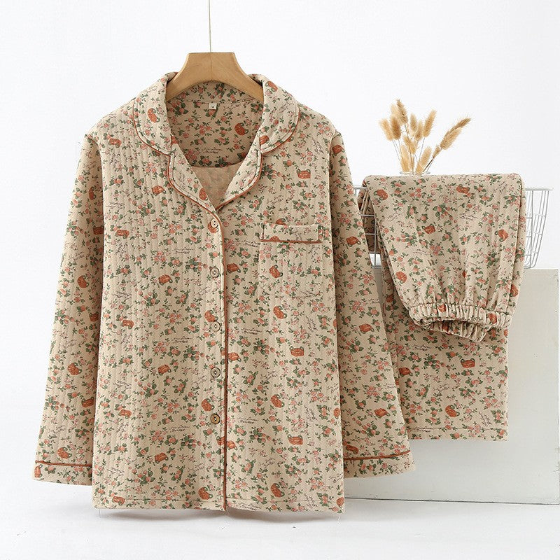 Loungewear set – Quilted cotton – Vintage floral print – Relaxed fit for home and sleep 0