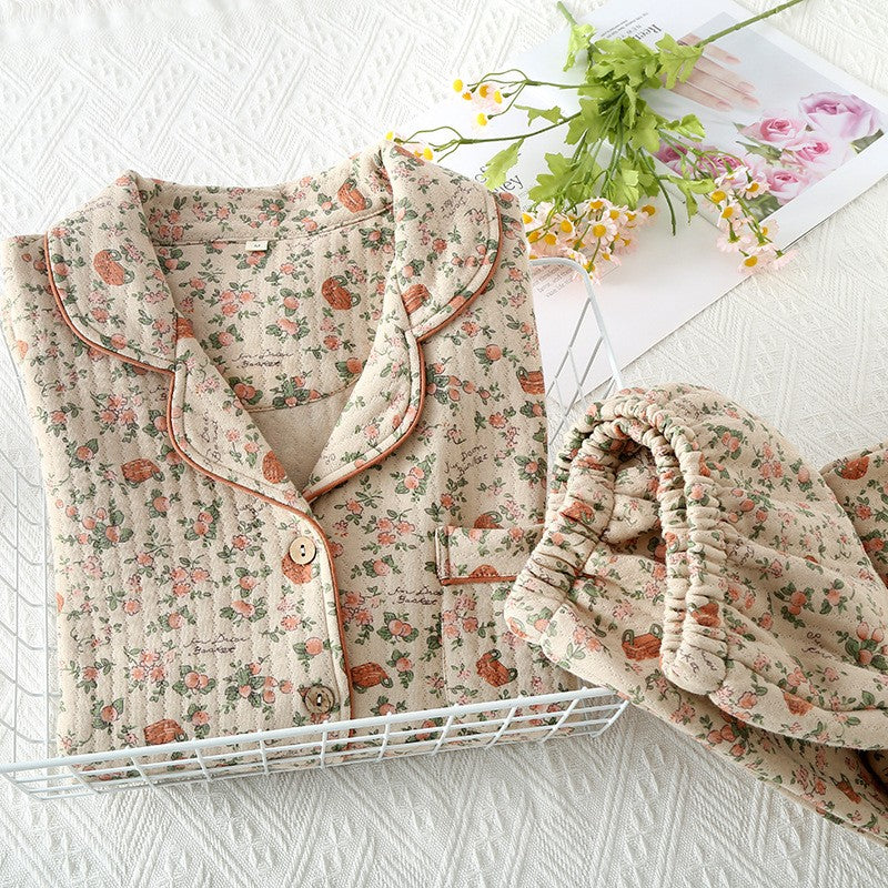 Loungewear set – Quilted cotton – Vintage floral print – Relaxed fit for home and sleep 1