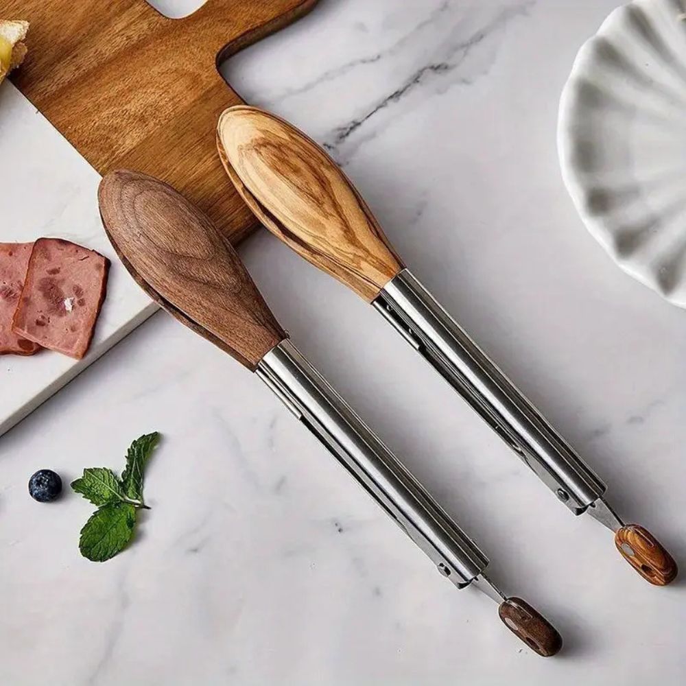 Luxury Kitchen Tongs Set with Stainless Steel and Wooden Handles – Ergonomic and Stylish Cooking Tools 0