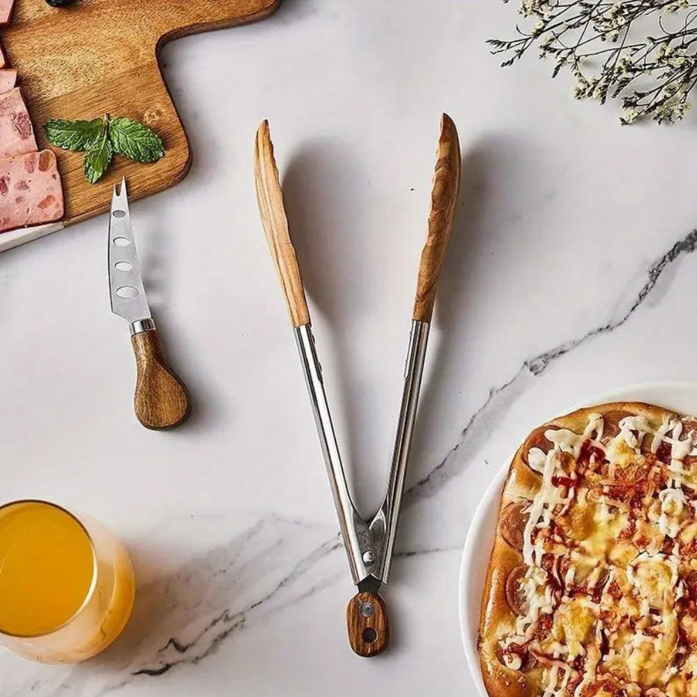 Luxury Kitchen Tongs Set with Stainless Steel and Wooden Handles – Ergonomic and Stylish Cooking Tools 1