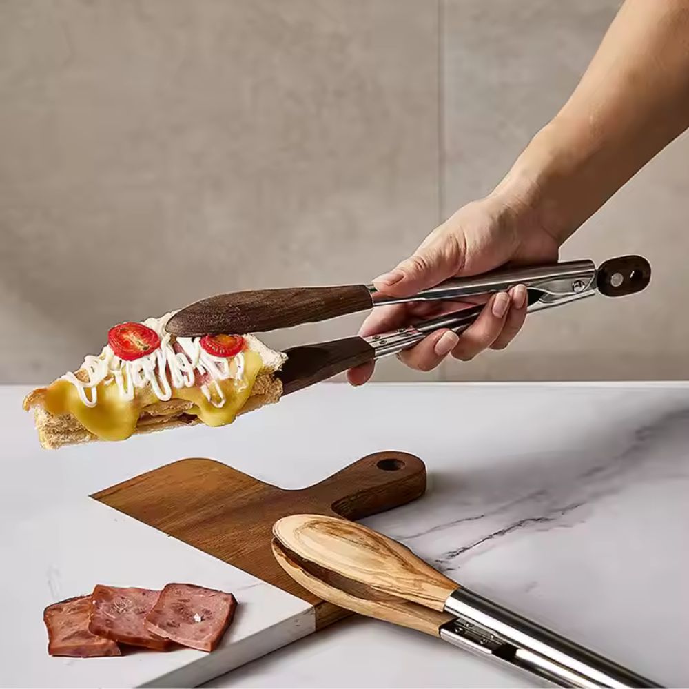 Luxury Kitchen Tongs Set with Stainless Steel and Wooden Handles – Ergonomic and Stylish Cooking Tools 4