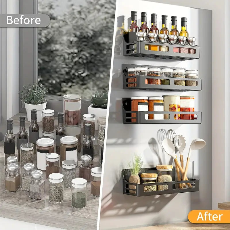 Magnetic spice rack – Stainless steel – Space-saving wall-mounted organizer – Holds up to 48 spice jars 4