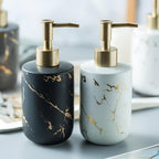 Marble Look Soap Dispenser with Gold Accents – Elegant Ceramic Bathroom and Kitchen Accessory 5