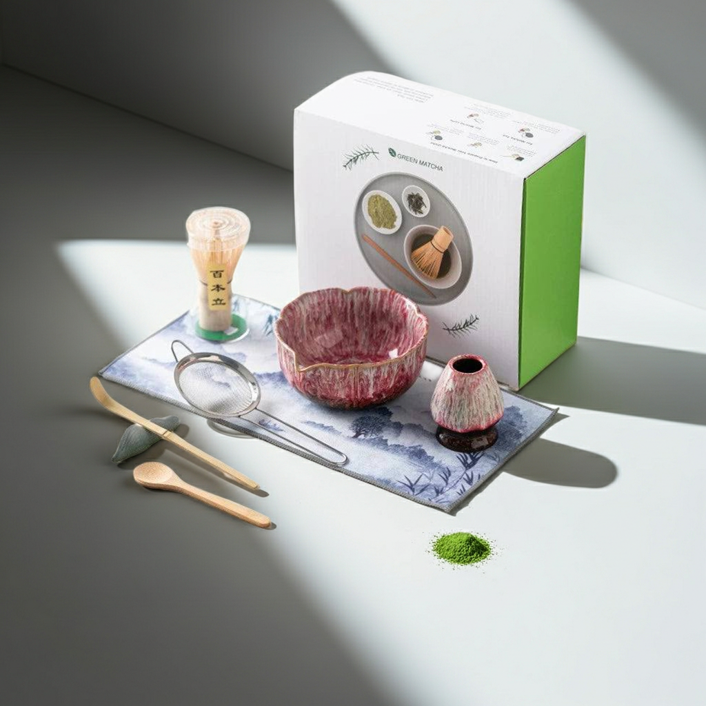 8-Piece Glazed Ceramic Matcha Set – Handcrafted Tools & Elegant Gift Box for Japanese Tea Ceremonies