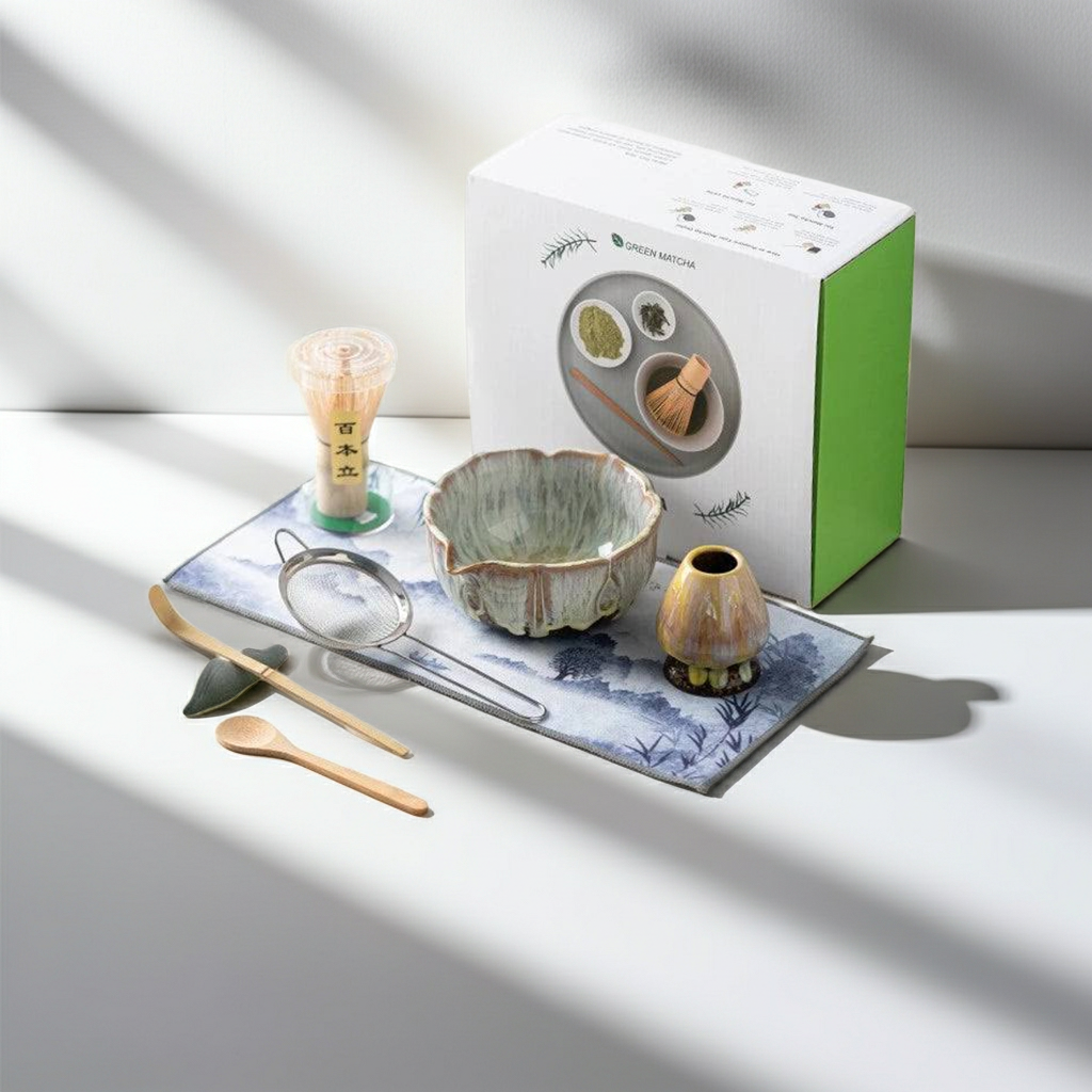 8-Piece Glazed Ceramic Matcha Set – Handcrafted Tools & Elegant Gift Box for Japanese Tea Ceremonies