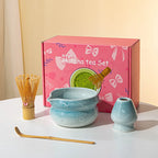 Elegant 7-piece matcha set featuring a beautifully crafted ceramic bowl and whisk, adorned with delicate cherry blossom designs. The set includes a bowl, whisk 11