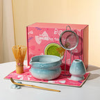 Elegant 7-piece matcha set featuring a beautifully crafted ceramic bowl and whisk, adorned with delicate cherry blossom designs. The set includes a bowl, whisk 16