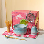 Elegant 7-piece matcha set featuring a beautifully crafted ceramic bowl and whisk, adorned with delicate cherry blossom designs. The set includes a bowl, whisk 17