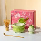 Elegant 7-piece matcha set featuring a beautifully crafted ceramic bowl and whisk, adorned with delicate cherry blossom designs. The set includes a bowl, whisk 18