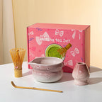 Elegant 7-piece matcha set featuring a beautifully crafted ceramic bowl and whisk, adorned with delicate cherry blossom designs. The set includes a bowl, whisk 20