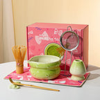 Elegant 7-piece matcha set featuring a beautifully crafted ceramic bowl and whisk, adorned with delicate cherry blossom designs. The set includes a bowl, whisk 22