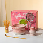 Elegant 7-piece matcha set featuring a beautifully crafted ceramic bowl and whisk, adorned with delicate cherry blossom designs. The set includes a bowl, whisk 25
