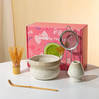 Elegant 7-piece matcha set featuring a beautifully crafted ceramic bowl and whisk, adorned with delicate cherry blossom designs. The set includes a bowl, whisk 27