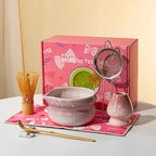 Elegant 7-piece matcha set featuring a beautifully crafted ceramic bowl and whisk, adorned with delicate cherry blossom designs. The set includes a bowl, whisk 28