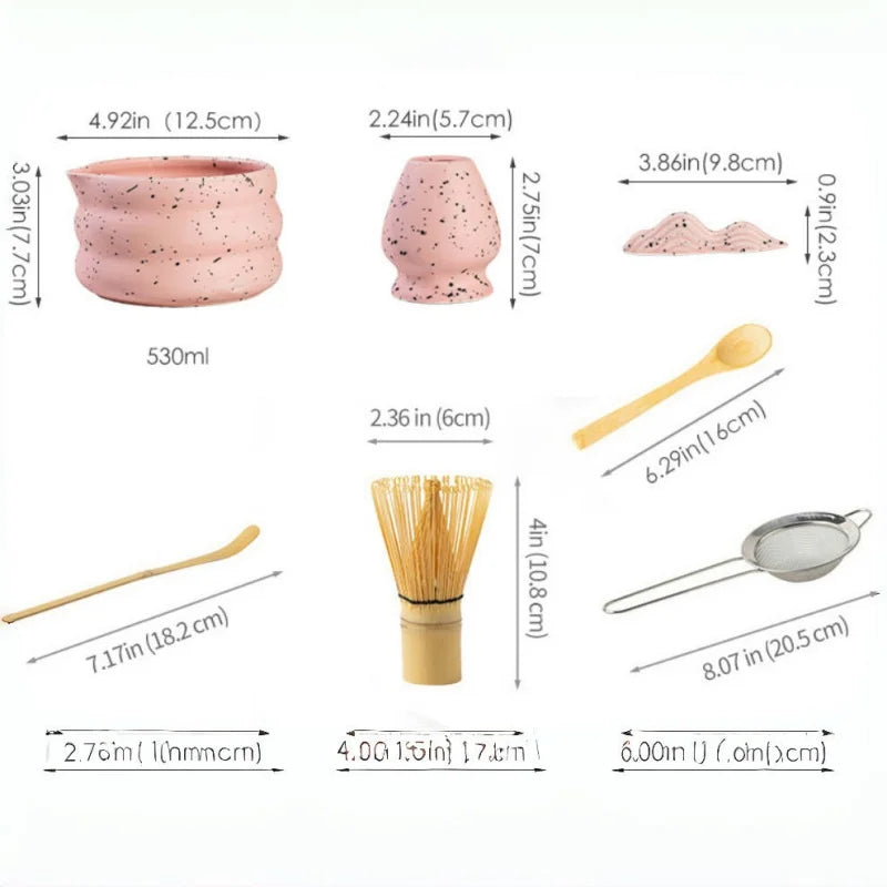 Elegant matcha tea set featuring a handmade ceramic bowl in a soft green hue, accompanied by a traditional bamboo whisk, perfect for tea enthusiasts and makes a 1