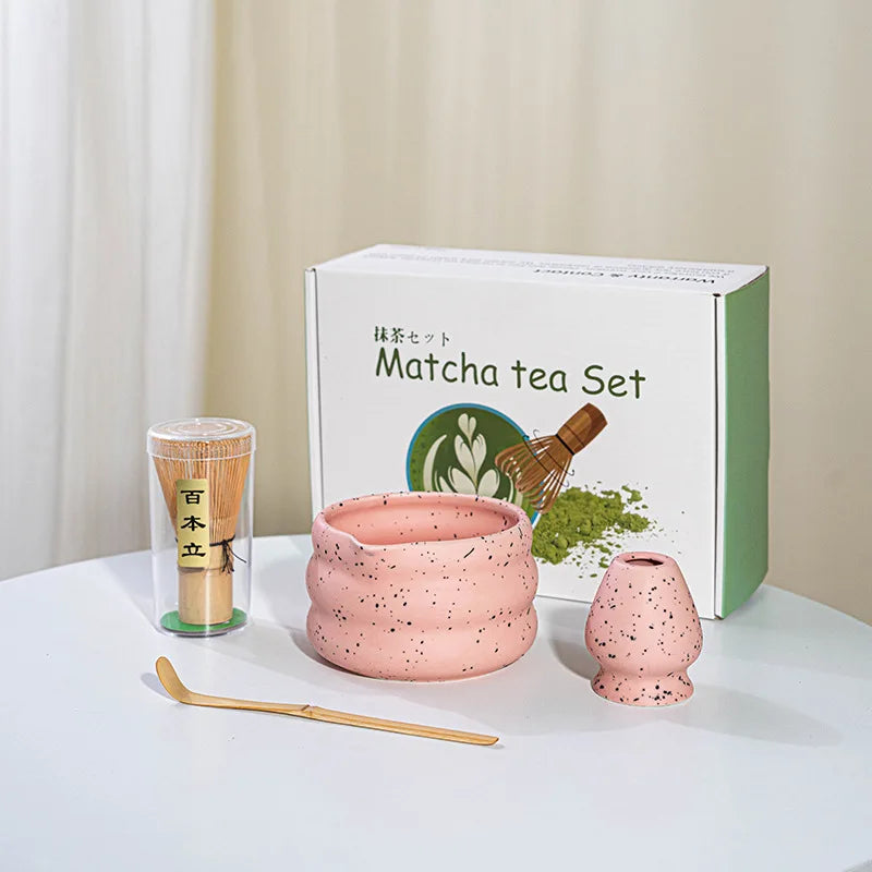 Elegant matcha tea set featuring a handmade ceramic bowl in a soft green hue, accompanied by a traditional bamboo whisk, perfect for tea enthusiasts and makes a 7