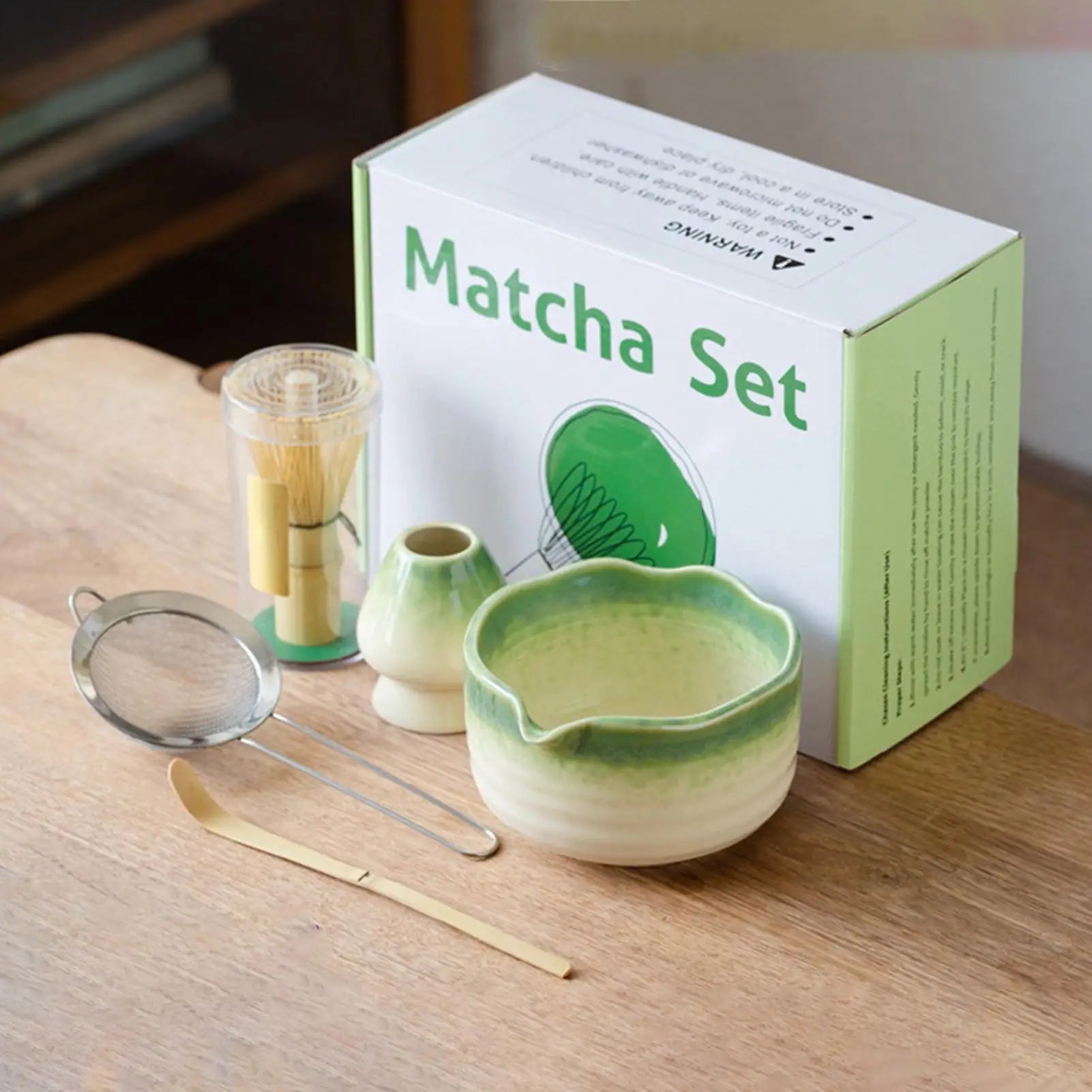 Matcha Whisk Set – Ceramic Bowl with Spout – 5-Piece Japanese Tea Ceremony Kit 0