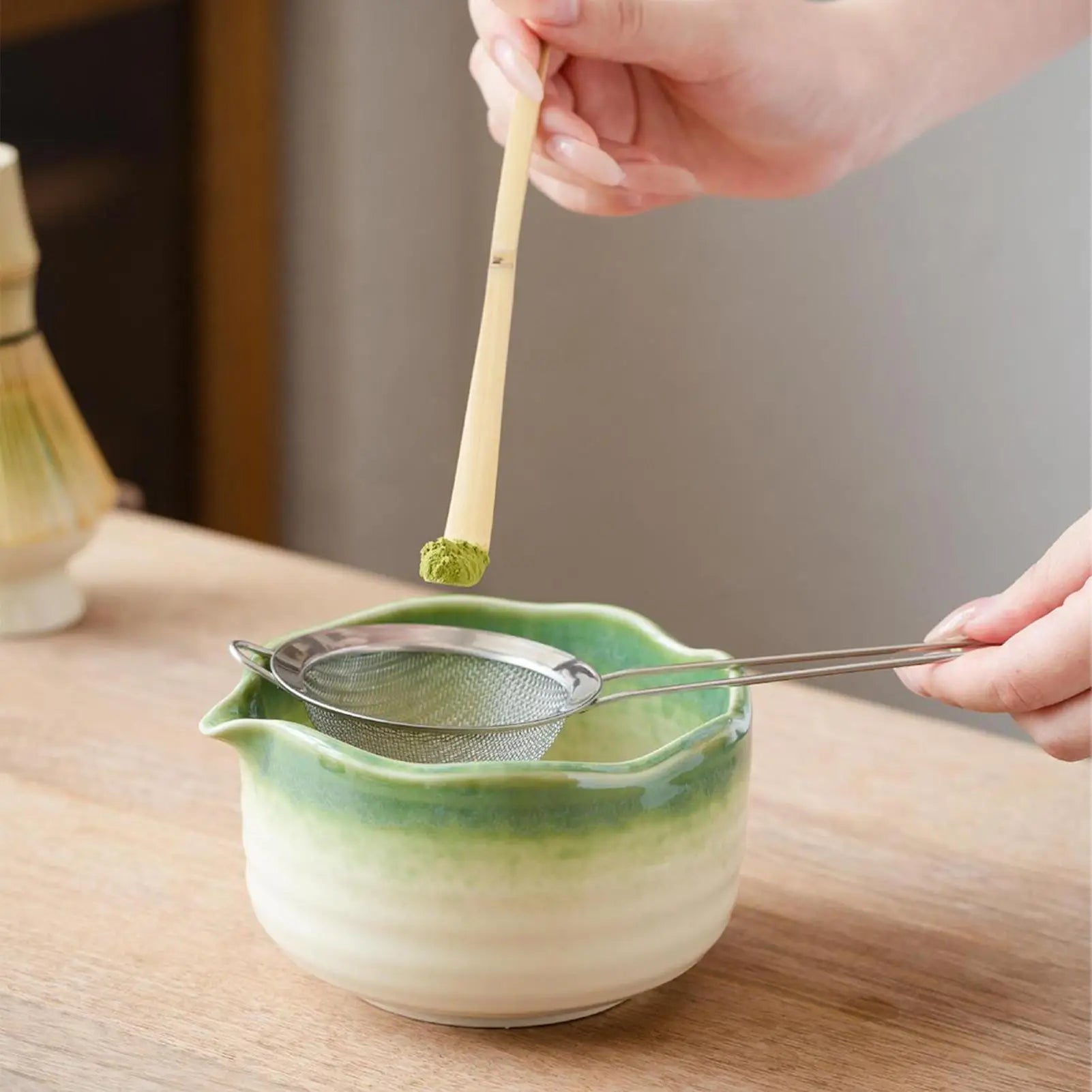 Matcha Whisk Set – Ceramic Bowl with Spout – 5-Piece Japanese Tea Ceremony Kit 1