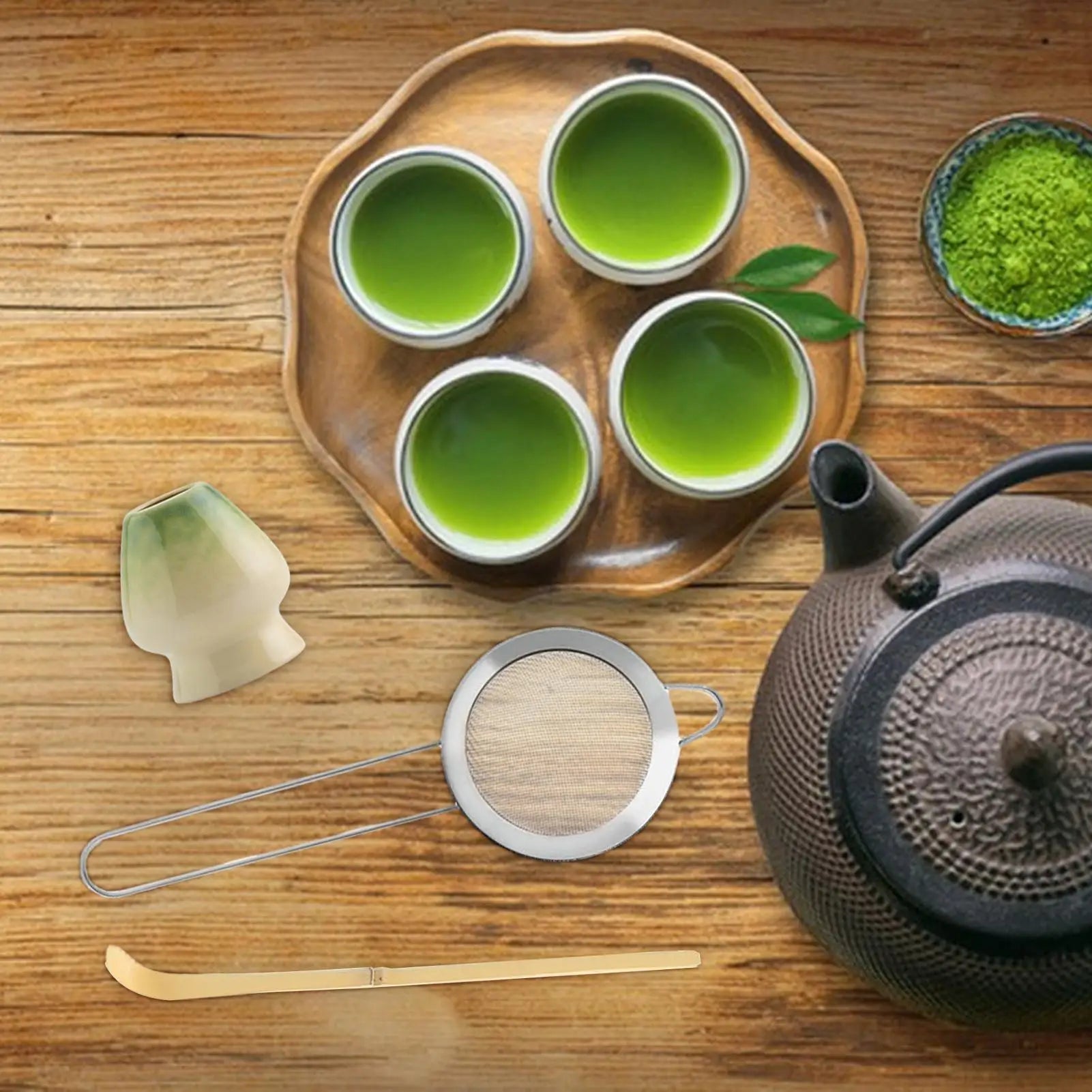 Matcha Whisk Set – Ceramic Bowl with Spout – 5-Piece Japanese Tea Ceremony Kit 4
