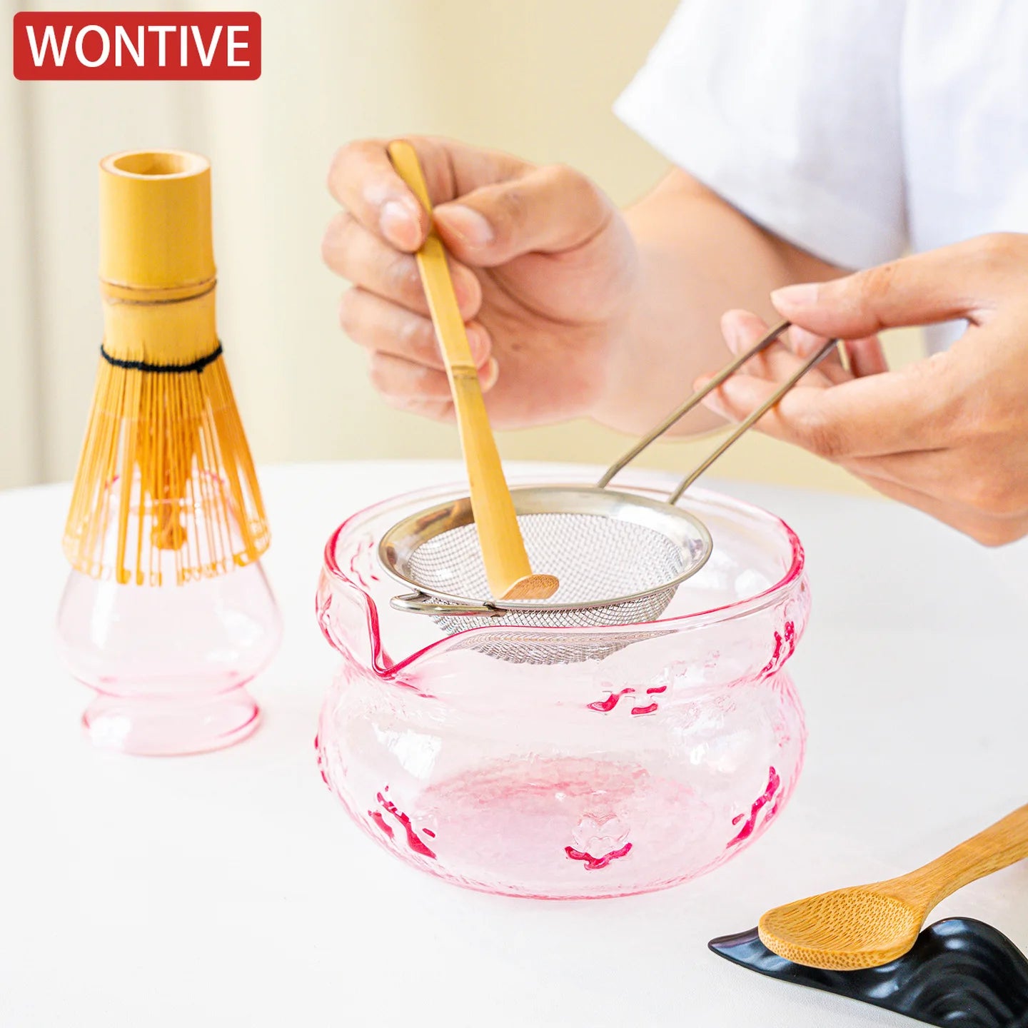 Matcha bowl – Heat-resistant glass – Pink and purple design – Ideal for tea ceremonies 2