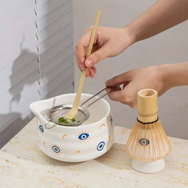 Matcha set – 5-piece ceramic – Devil's Eye design – Ideal for tea ceremonies and gifts 5