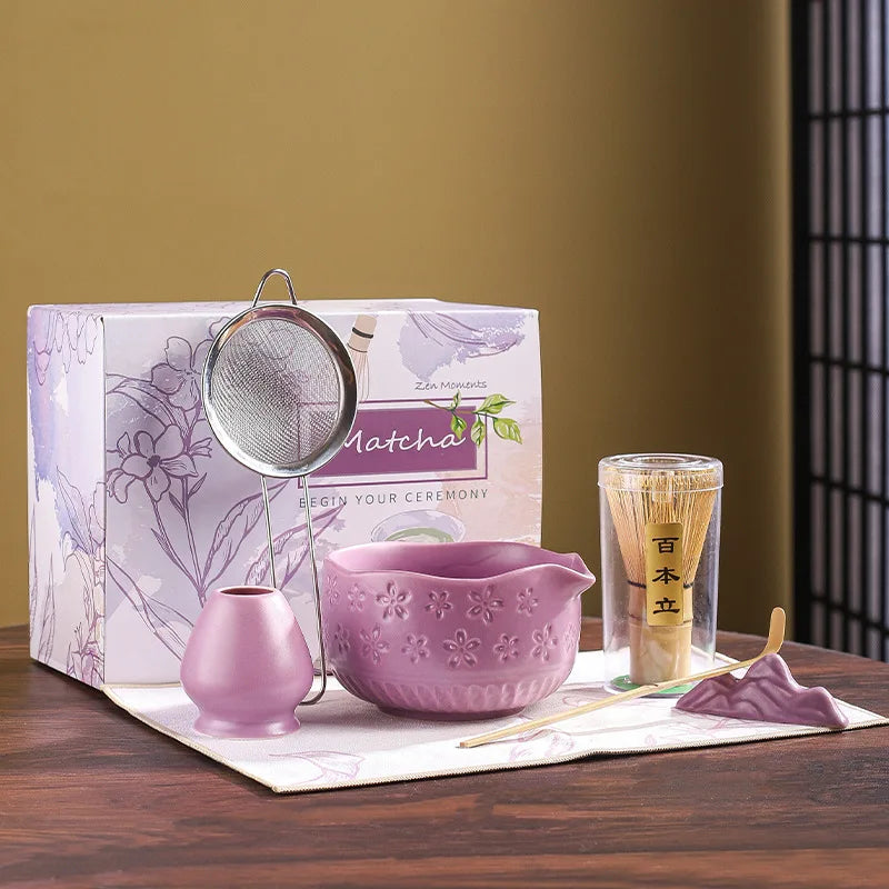 Matcha set – 7-piece starter kit – Embossed ceramic bowl – Luxury gift box for tea lovers 0