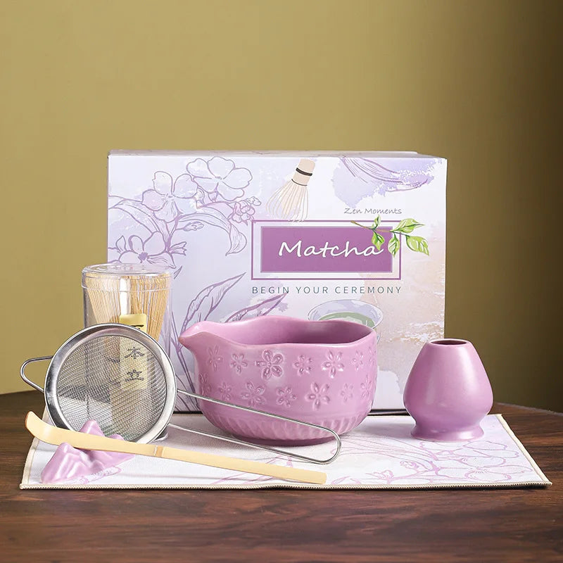 Matcha set – 7-piece starter kit – Embossed ceramic bowl – Luxury gift box for tea lovers 4