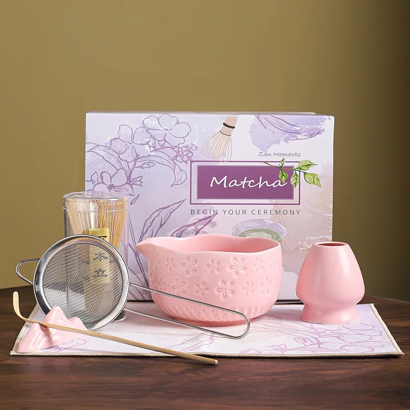 Matcha set – 7-piece starter kit – Embossed ceramic bowl – Luxury gift box for tea lovers 5