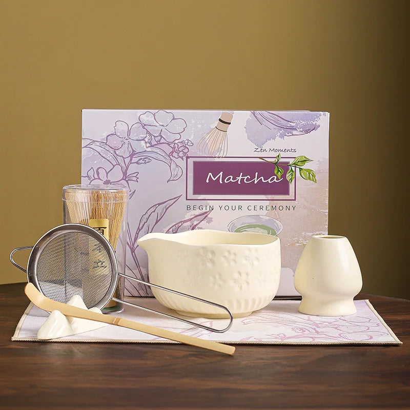 Matcha set – 7-piece starter kit – Embossed ceramic bowl – Luxury gift box for tea lovers 6
