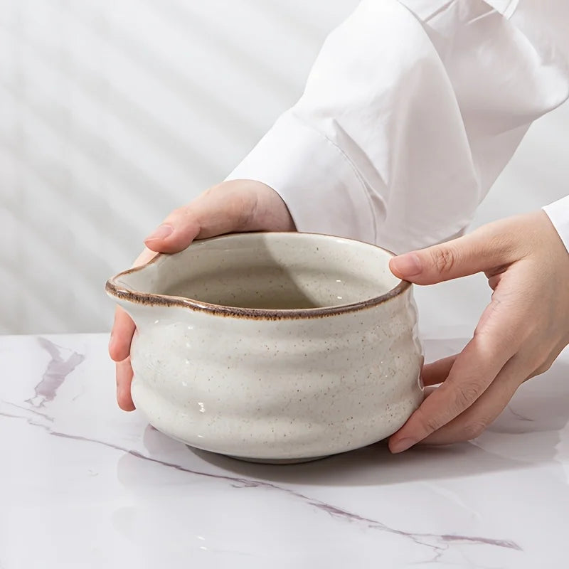 Matcha set – Kiln-transformed grey ceramic – Includes bowl with spout and blender stand – Perfect gift for tea lovers 3