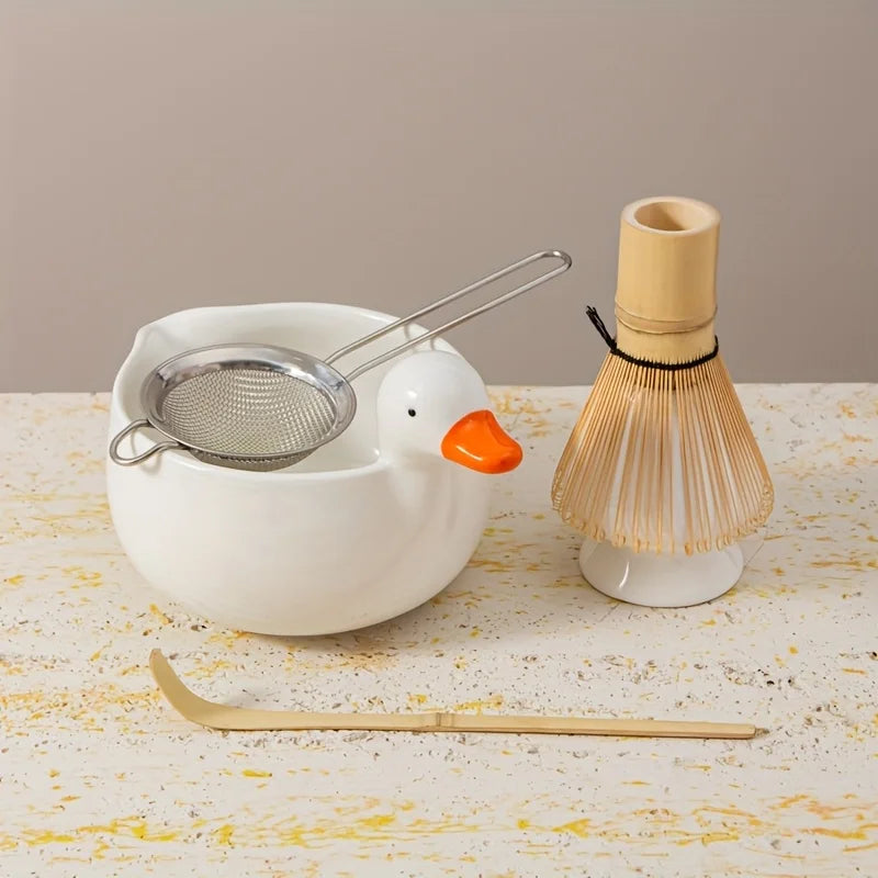 Matcha tea set – Ceramic – Cute duck design – 5-piece Japanese ritual gift set for tea lovers 1