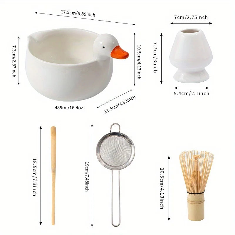 Matcha tea set – Ceramic – Cute duck design – 5-piece Japanese ritual gift set for tea lovers 2