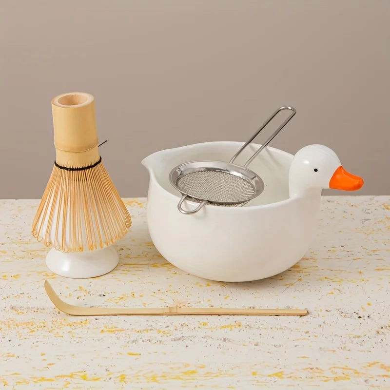 Matcha tea set – Ceramic – Cute duck design – 5-piece Japanese ritual gift set for tea lovers 4